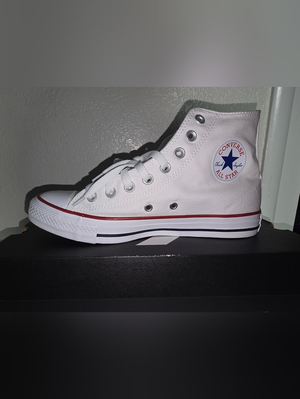 Converse White High-Top Sneakers with Red & Navy Accents